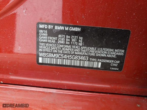 2017 BMW M3 with VIN WBS8M9C54H5G83463, listed as a Copart auction lot 44850405 with 44,512 mi miles and Salvage Title. Bid and sale history available at carsss.com. Image 15.
