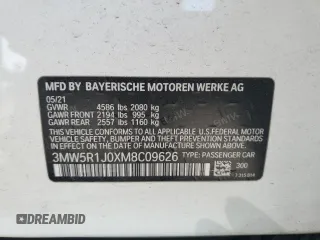 2021 BMW 3 Series 330i with VIN 3MW5R1J0XM8C09626, listed as a Copart auction lot 52205805 with 52,261 mi miles and Salvage title. Bid and sale history available at DreamBid. Image 12.