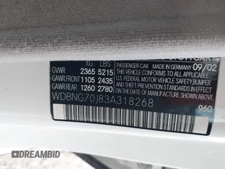 2003 Mercedes-Benz S-Class 4.3L with VIN WDBNG70J83A318268, listed as a IAAI auction lot 41380963 with 243,734 mi miles. Bid and sale history available at carsss.com. Image 9.