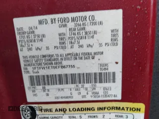 2014 Ford F-150 XL with VIN 1FTFW1ET0EFB67755, listed as a IAAI auction lot 42628729 with 120,518 mi miles and . Bid and sale history available at DreamBid. Image 9.