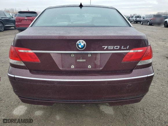 2007 BMW 7 Series 750Li with VIN WBAHN83567DT69696, listed as a Copart auction lot 44315195 with 0 mi miles and Non Repairable. Bid and sale history available at carsss.com. Image 6.