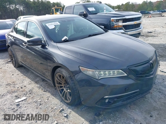 2015 Acura TLX V6 Advance with VIN 19UUB2F77FA020150, listed as a IAAI auction lot 41096144 with 127,414 mi miles. Bid and sale history available at carsss.com. Image 1.