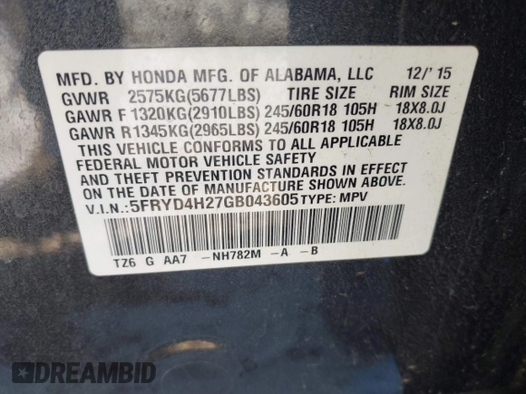 2016 Acura MDX with VIN 5FRYD4H27GB043605, listed as a IAAI auction lot 41402737 with 129,259 mi miles. Bid and sale history available at carsss.com. Image 9.