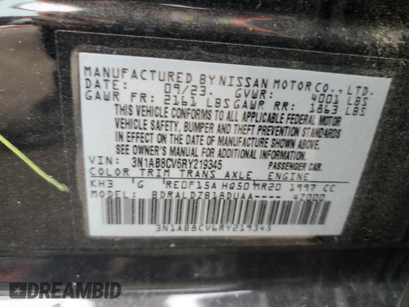 2024 Nissan Sentra SV with VIN 3N1AB8CV6RY219345, listed as a Copart auction lot 66900794 with 17,926 mi miles and Salvage title. Bid and sale history available at DreamBid. Image 14.