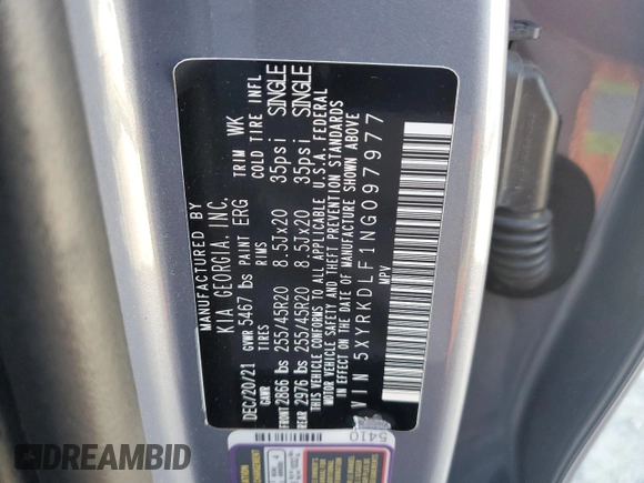 2022 Kia Sorento SX with VIN 5XYRKDLF1NG097977, listed as a Copart auction lot 46879525 with 55,992 mi miles and Salvage Title. Bid and sale history available at carsss.com. Image 13.