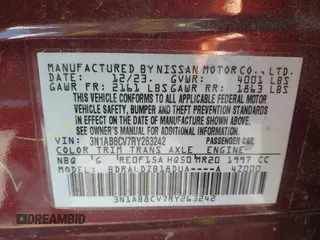 2024 Nissan Sentra SV with VIN 3N1AB8CV7RY263242, listed as a IAAI auction lot 41959700 with 9,296 mi miles and . Bid and sale history available at DreamBid. Image 9.