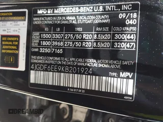 2019 Mercedes-Benz GLS 450 z VIN 4JGDF6EE9KB201924, wystawiony jako IAAI lot #42272010 z przebiegiem 82 316 mil mil oraz . Historia ofert i sprzedaży dostępna na DreamBid. Obrazek 9.