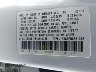 2016 Acura TLX Tech with VIN 19UUB1F54GA013361, listed as a IAAI auction lot 42054995 with 96,683 mi miles. Bid and sale history available at carsss.com. Image 9.