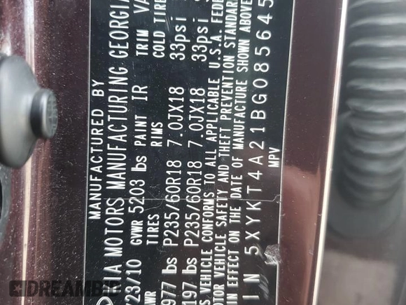 2011 Kia Sorento LX with VIN 5XYKT4A21BG085645, listed as a Copart auction lot 50027135 with Not Provided miles and Clean Title. Bid and sale history available at DreamBid. Image 13.