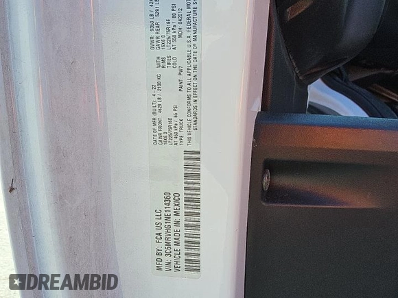 2022 Ram ProMaster Cargo with VIN 3C6MRVHG1NE114360, listed as a Copart auction lot 47051295 with 17,464 mi miles and Clean Title. Bid and sale history available at DreamBid. Image 14.