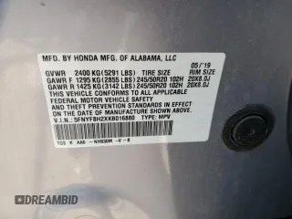 2019 Honda Passport Sport with VIN 5FNYF8H2XKB016880, listed as a Copart auction lot 58046475 with 73,615 mi miles and Salvage title. Bid and sale history available at DreamBid. Image 13.