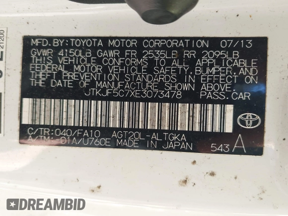 2014 Scion tC with VIN JTKJF5C7XE3073478, listed as a IAAI auction lot 42058385 with 151,491 mi miles. Bid and sale history available at carsss.com. Image 9.