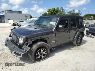 2021 Jeep Wrangler Unlimited Sahara с VIN 1C4HJXEN9MW574788, выставлен на аукционе Copart как лот 55109505 с пробегом 21 974 миль миль и Списание • Salvage title. История ставок и продаж доступна на DreamBid. Изображение 1.