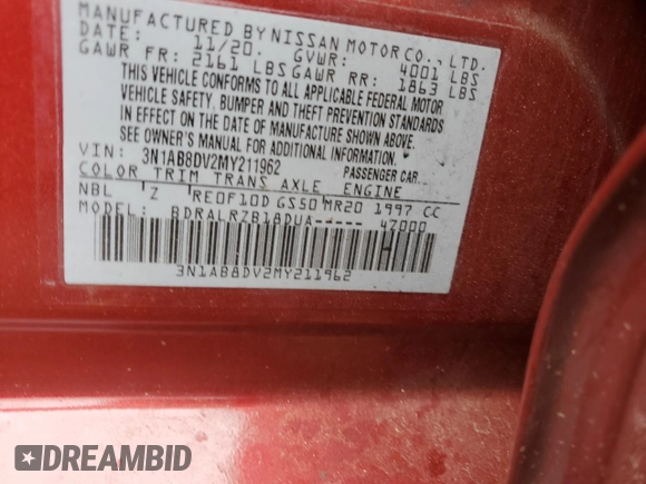 2021 Nissan Sentra SR with VIN 3N1AB8DV2MY211962, listed as a Copart auction lot 55262985 with 38,957 mi miles and Salvage Title. Bid and sale history available at DreamBid. Image 12.