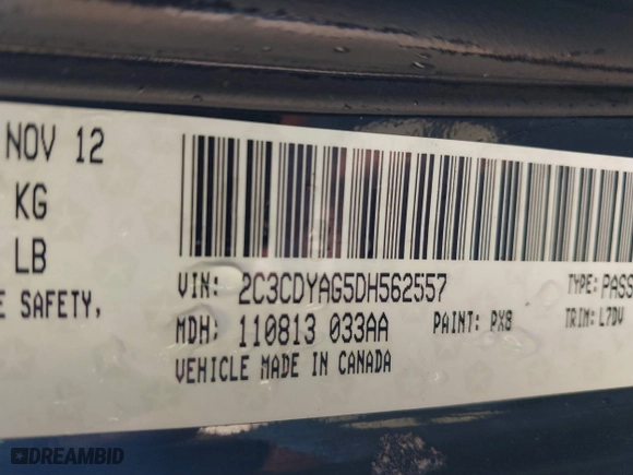 2013 Dodge Challenger SXT with VIN 2C3CDYAG5DH562557, listed as a IAAI auction lot 41694697 with 135,915 mi miles. Bid and sale history available at carsss.com. Image 9.