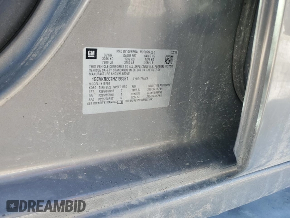 2017 Chevrolet Silverado 1500 LT with VIN 1GCVKREC7HZ193021, listed as a Copart auction lot 48047275 with 107,429 mi miles and Salvage Title. Bid and sale history available at DreamBid. Image 12.
