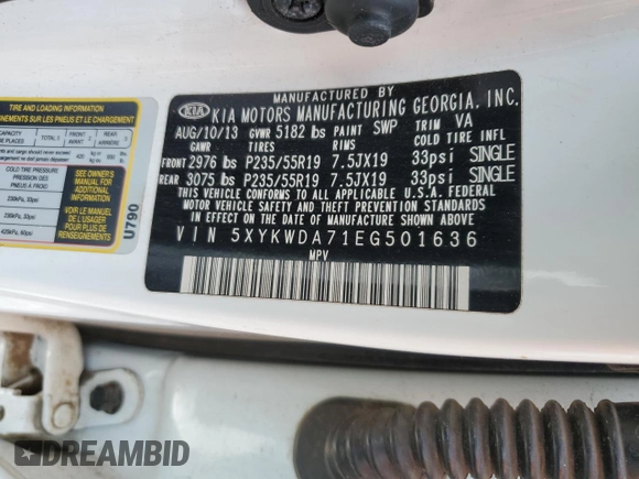 2014 Kia Sorento SX Limited z VIN 5XYKWDA71EG501636, wystawiony jako Copart lot #72324524 z przebiegiem 166 496 mil mil oraz Szkoda całkowita • Salvage title. Historia ofert i sprzedaży dostępna na DreamBid. Obrazek 13.