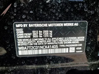 2022 BMW 7 Series 740i with VIN WBA7T2C01NCK41405, listed as a Copart auction lot 50586975 with 45,454 mi miles and Salvage Title. Bid and sale history available at carsss.com. Image 15.
