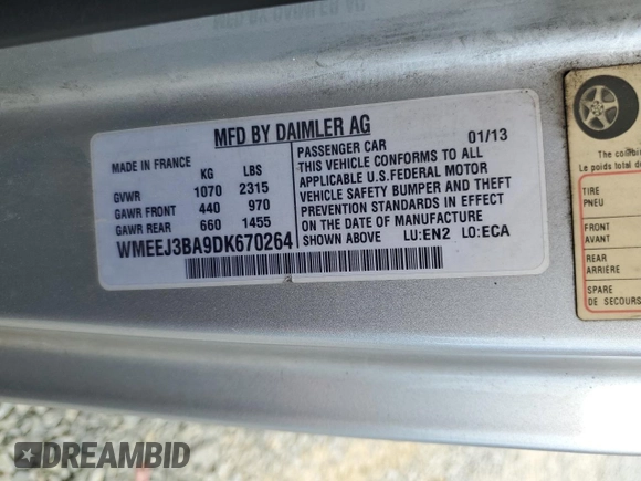 2013 Smart fortwo Pure with VIN WMEEJ3BA9DK670264, listed as a Copart auction lot 52817215 with 51,434 mi miles and Salvage Title. Bid and sale history available at DreamBid. Image 13.