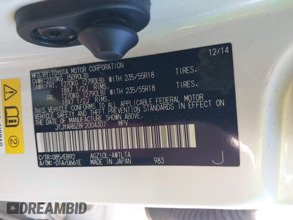 2015 Lexus NX 200t with VIN JTJYARBZ8F2004307, listed as a IAAI auction lot 41985535 with 163,254 mi miles. Bid and sale history available at carsss.com. Image 9.