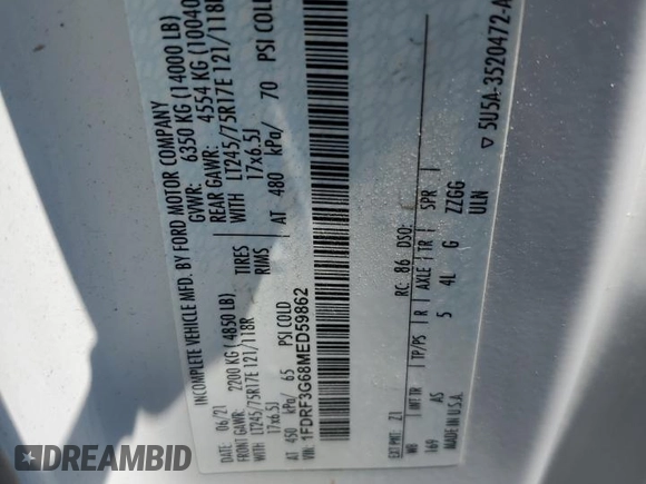 2021 Ford F-350 z VIN 1FDRF3G68MED59862, wystawiony jako Copart lot #61839205 z przebiegiem 55 276 mil mil oraz Szkoda całkowita • Salvage title. Historia ofert i sprzedaży dostępna na DreamBid. Obrazek 12.