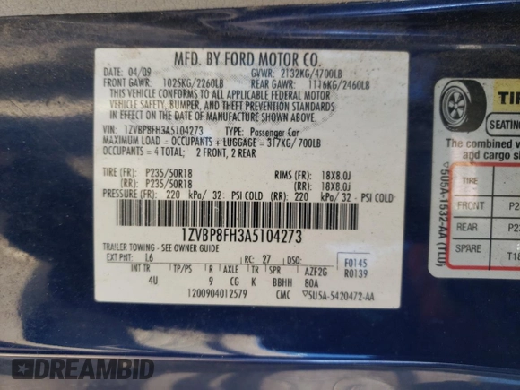 2010 Ford Mustang GT with VIN 1ZVBP8FH3A5104273, listed as a Copart auction lot 88925345 with 204,864 mi miles and Clean title. Bid and sale history available at DreamBid. Image 12.