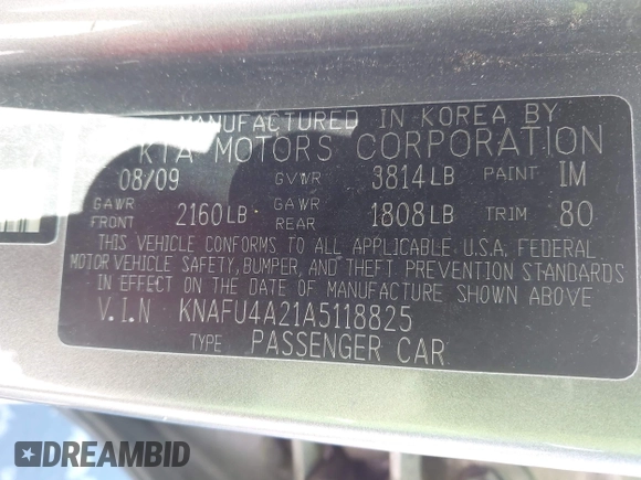 2010 Kia Forte EX z VIN KNAFU4A21A5118825, wystawiony jako IAAI lot #42138046 z przebiegiem 250 125 mil mil oraz . Historia ofert i sprzedaży dostępna na DreamBid. Obrazek 9.