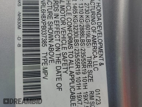 2023 Honda Odyssey Touring z VIN 5FNRL6H8XPB037385, wystawiony jako Copart lot #59461215 z przebiegiem 32 150 mil mil oraz Szkoda całkowita • Salvage title. Historia ofert i sprzedaży dostępna na DreamBid. Obrazek 13.