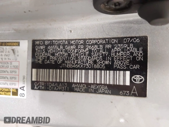 2007 Toyota Camry z VIN JTNBB46KX73018805, wystawiony jako IAAI lot #42210872 z przebiegiem 138 975 mil mil oraz . Historia ofert i sprzedaży dostępna na DreamBid. Obrazek 9.