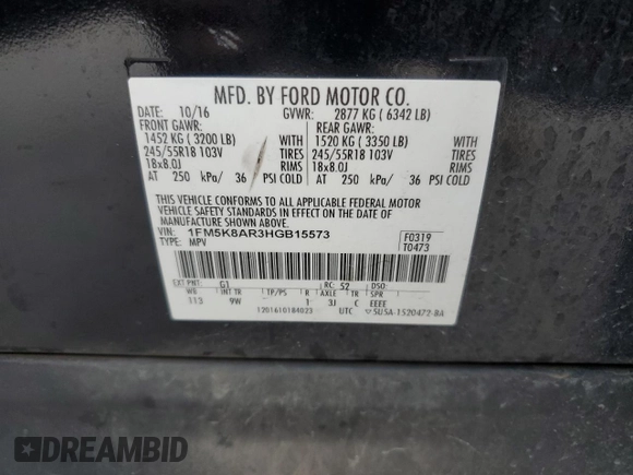 2017 Ford Police Interceptor Utility z VIN 1FM5K8AR3HGB15573, wystawiony jako Copart lot #53167325 z przebiegiem 89 342 mil mil oraz Szkody całkowita. Historia ofert i sprzedaży dostępna na DreamBid. Obrazek 13.
