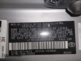 2009 Toyota Camry with VIN 4T1BE46K39U870899, listed as a IAAI auction lot 42054884 with 176,331 mi miles. Bid and sale history available at carsss.com. Image 9.