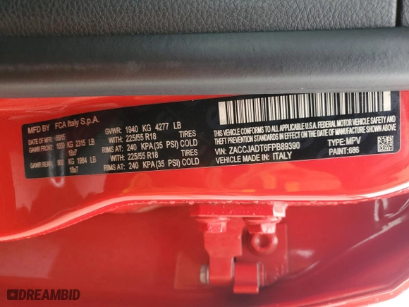 2015 Jeep Renegade Limited with VIN ZACCJADT6FPB89390, listed as a Copart auction lot 44726125 with 128,147 mi miles and Salvage Title. Bid and sale history available at carsss.com. Image 13.