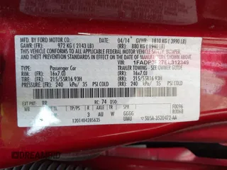 2014 Ford Focus SE with VIN 1FADP3F27EL312349, listed as a IAAI auction lot 42121230 with 80,737 mi miles and . Bid and sale history available at DreamBid. Image 9.