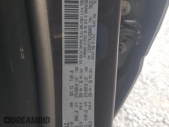 2020 Ram 1500 Laramie with VIN 1C6SRFDTXLN280059, listed as a Copart auction lot 89138865 with 99,114 mi miles and Salvage Title. Bid and sale history available at carsss.com. Image 12.