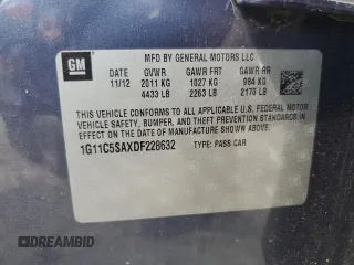 2013 Chevrolet Malibu LT with VIN 1G11C5SAXDF228632, listed as a Copart auction lot 53074955 with 138,270 mi miles and Salvage Title. Bid and sale history available at DreamBid. Image 12.