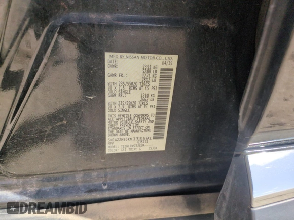 2019 Nissan Murano S with VIN 5N1AZ2MS5KN135591, listed as a Copart auction lot 50617235 with 124,369 mi miles and Salvage Title. Bid and sale history available at carsss.com. Image 13.