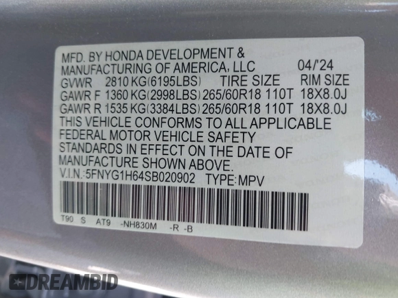 2025 Honda Pilot TrailSport z VIN 5FNYG1H64SB020902, wystawiony jako IAAI lot #42455539 z przebiegiem 11 645 mil mil oraz . Historia ofert i sprzedaży dostępna na DreamBid. Obrazek 9.