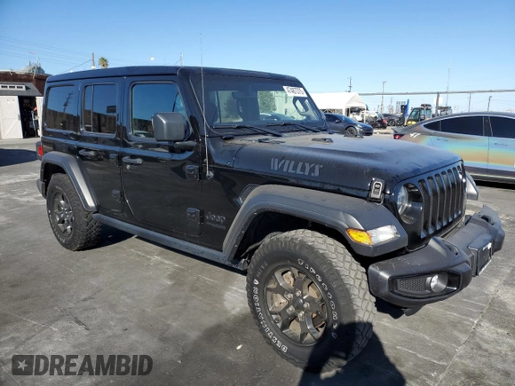 2021 Jeep Wrangler Unlimited Willys with VIN 1C4HJXDGXMW714608, listed as a Copart auction lot 47487375 with 20,260 mi miles and Clean title. Bid and sale history available at DreamBid. Image 4.