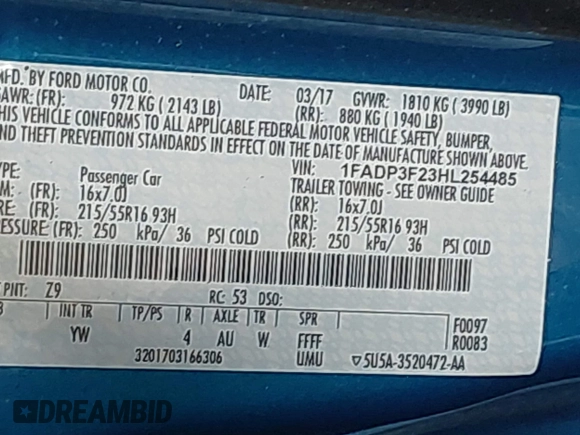 2017 Ford Focus SE с VIN 1FADP3F23HL254485, выставлен на аукционе IAAI как лот 41103192 с пробегом 61 948 миль миль и . История ставок и продаж доступна на DreamBid. Изображение 9.