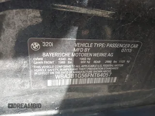 2015 BMW 3 Series 320i with VIN WBA3B1G56FNT64057, listed as a IAAI auction lot 42660225 with 119,783 mi miles and . Bid and sale history available at DreamBid. Image 9.