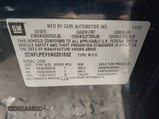 2010 Chevrolet Equinox LT w/2LT with VIN 2CNFLPEY8A6261602, listed as a IAAI auction lot 42079077 with 145,712 mi miles. Bid and sale history available at carsss.com. Image 9.