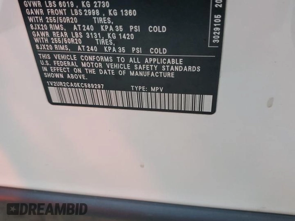 2019 Volkswagen Atlas SE z VIN 1V2UR2CA0KC589297, wystawiony jako Copart lot #80452134 z przebiegiem 95 573 mil mil oraz Szkoda całkowita • Salvage title. Historia ofert i sprzedaży dostępna na DreamBid. Obrazek 14.