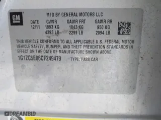 2012 Chevrolet Malibu LT w/1LT with VIN 1G1ZC5E06CF249479, listed as a IAAI auction lot 41944131 with 999,999 mi miles. Bid and sale history available at carsss.com. Image 9.