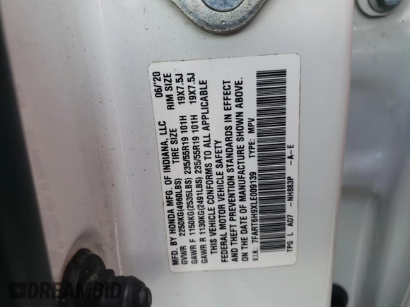 2020 Honda CR-V Touring z VIN 7FART6H9XLE009139, wystawiony jako Copart lot #44428825 z przebiegiem 47 152 mil mil oraz Szkoda całkowita • Salvage title. Historia ofert i sprzedaży dostępna na DreamBid. Obrazek 14.