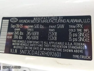 2024 Hyundai Santa Cruz SEL with VIN 5NTJCDAE2RH092601, listed as a IAAI auction lot 41254347 with 20,089 mi miles. Bid and sale history available at carsss.com. Image 9.