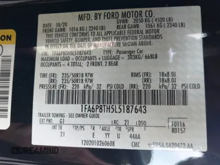 2020 Ford Mustang EcoBoost with VIN 1FA6P8TH5L5187643, listed as a IAAI auction lot 41826302 with 49,886 mi miles. Bid and sale history available at carsss.com. Image 9.