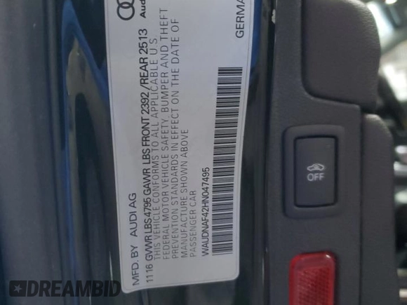 2017 Audi A4 Season of Audi Premium with VIN WAUDNAF42HN047495, listed as a Copart auction lot 41769645 with 104,206 mi miles and Salvage Title. Bid and sale history available at carsss.com. Image 14.