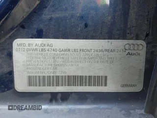2013 Audi A4 Premium with VIN WAUAFAFL7DN017295, listed as a IAAI auction lot 41760767 with 100,624 mi miles. Bid and sale history available at carsss.com. Image 9.