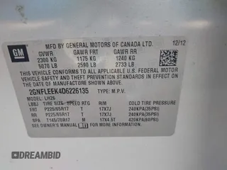 2013 Chevrolet Equinox LT with VIN 2GNFLEEK4D6226135, listed as a IAAI auction lot 41865663 with 138,363 mi miles. Bid and sale history available at carsss.com. Image 9.