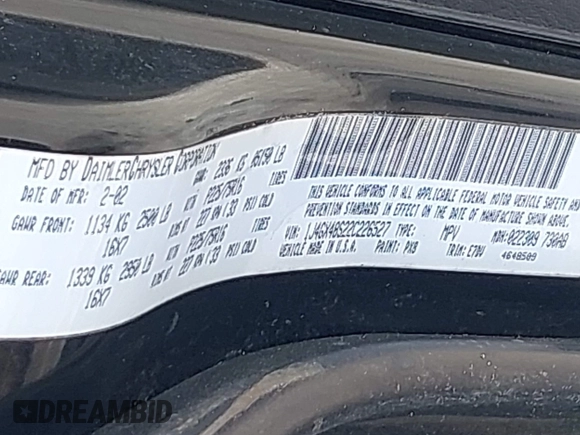 2002 Jeep Grand Cherokee Laredo with VIN 1J4GX48S22C226527, listed as a IAAI auction lot 42630457 with 197,333 mi miles and . Bid and sale history available at DreamBid. Image 9.